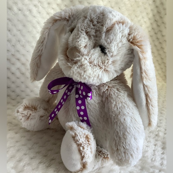 PURDYS Chocolatier Soft Plush Bunny Rabbit Stuffed Animal w Purple Polka Dot Bow - Picture 5 of 10
